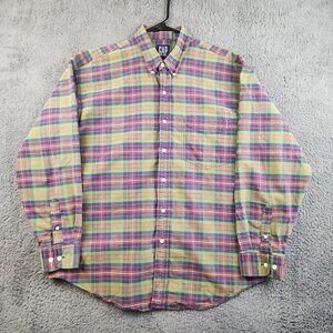Vintage GAP Shirt Mens Extra Large Blue Green Plaid Button Down 90's Long Sleeve